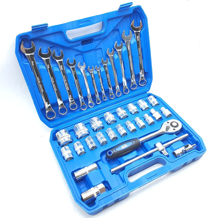 آچار بکس و آچار یک سر تخت و یک سر رینگی باس مدل 37-TOOLS مجموعه 37 عددی