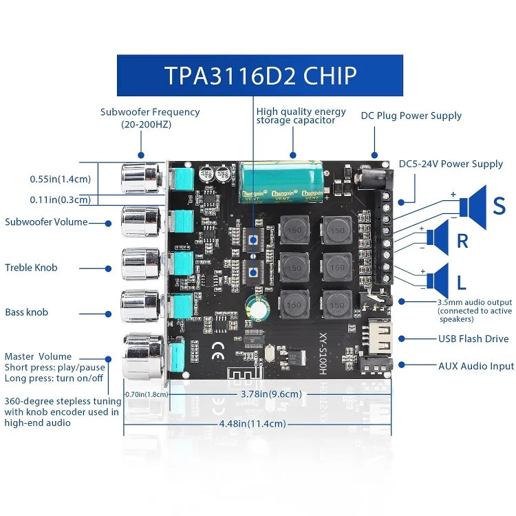 ماژول آمپلی فایر بلوتوثی مدل 200w_Tpa3116d2 کد 5vol