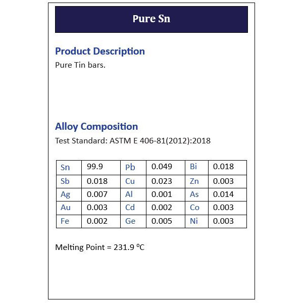 شمش قلع ارزیز صنعت مدل Sn99.9% وزن 370 گرم