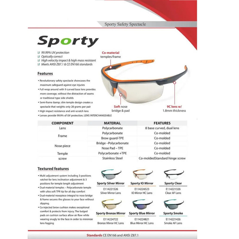 عینک ایمنی مدل مهندسی اسپرت SPORTY SPECTCACLE