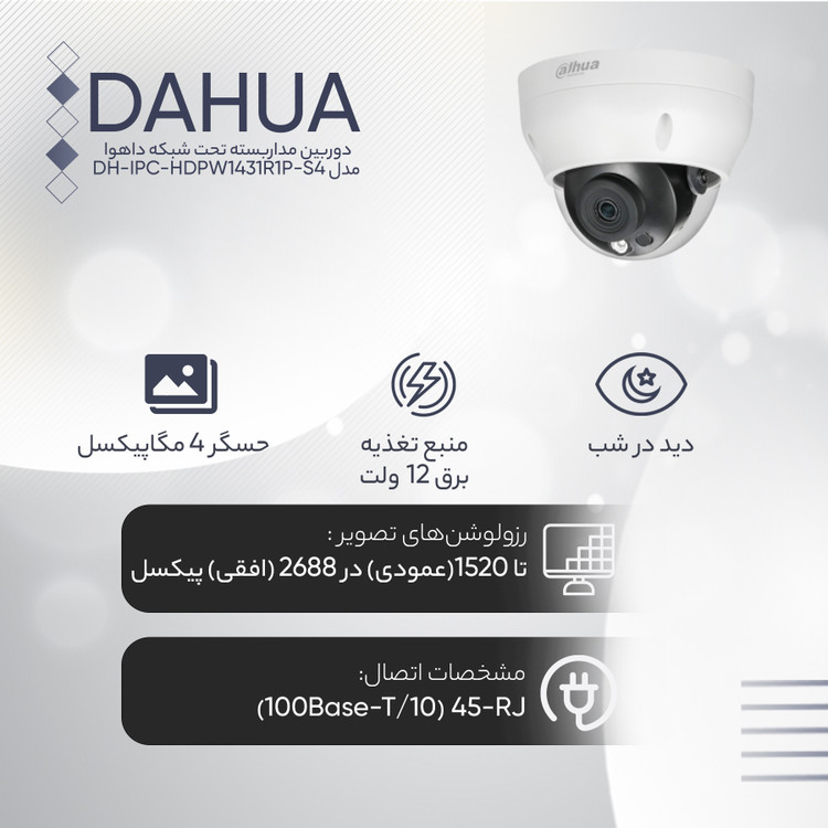 دوربین مداربسته تحت شبکه داهوا مدل DH-IPC-HDPW1431R1P-S4