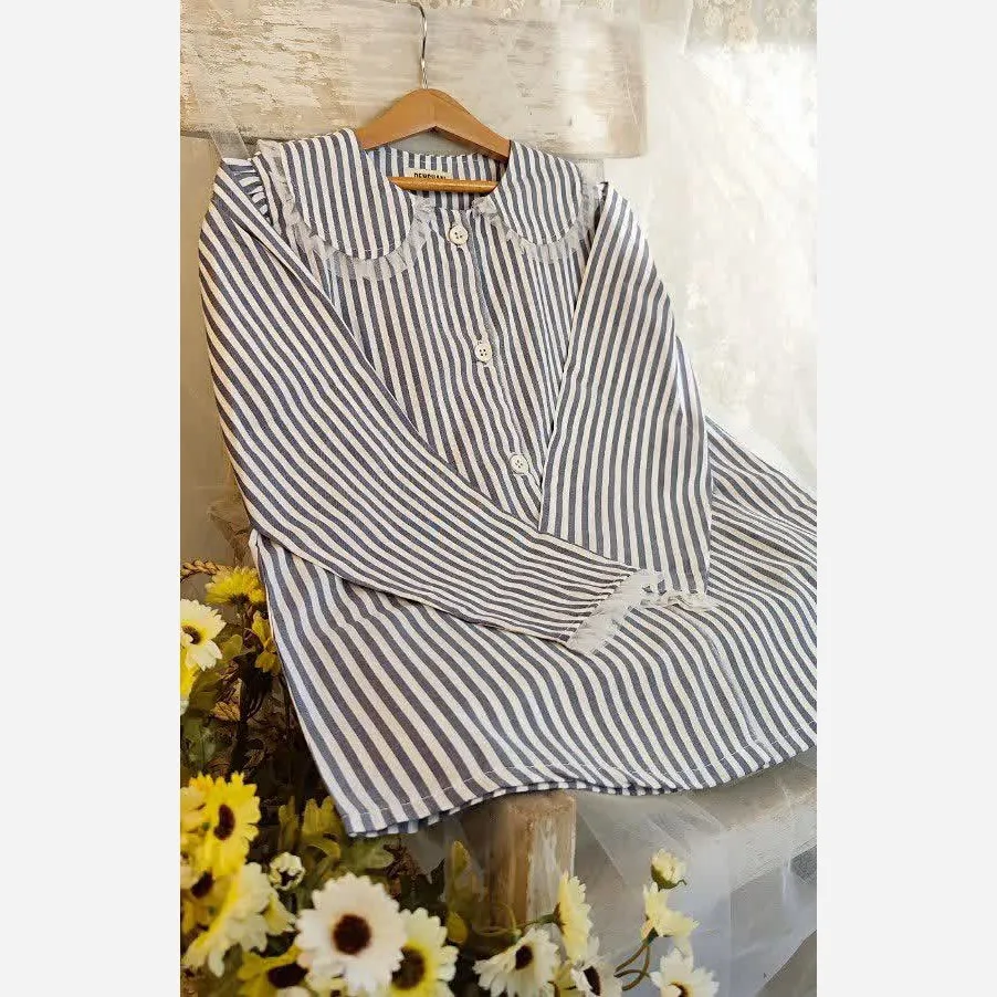 شومیز دخترانه جلو باز دکمه دار نخ ترک مناسب سن 9 تا 14 سال