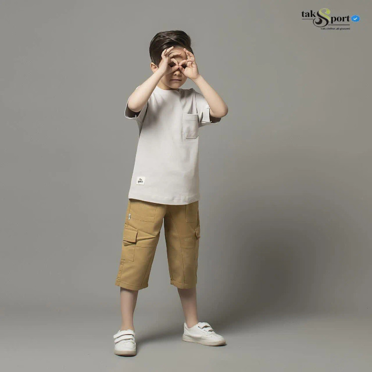 ست تیشرت و شلوارک کتان پسرانه اسپرت زاپ دار سایز 45 تا 60 مناسب 3 تا 10 سال