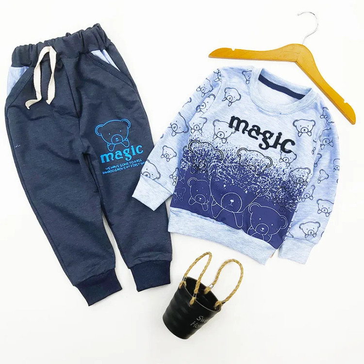 بلوز شلوار پسرانه طرح تدی مدل magic جنس ملانج