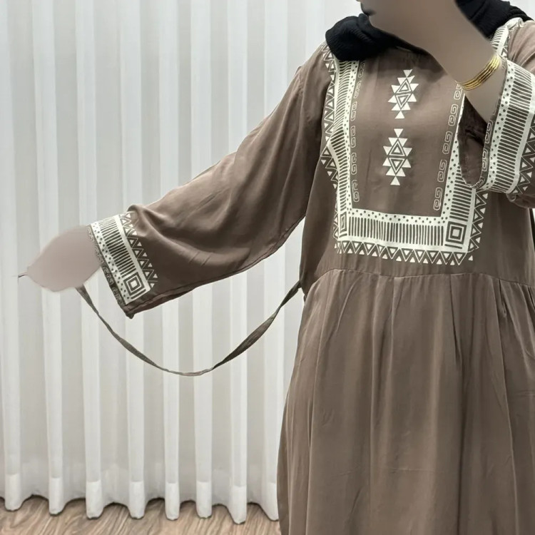 پیراهن ساحلی نخی زنانه مدل سرخپوستی فری سایز مناسب تا 44 با کمربند