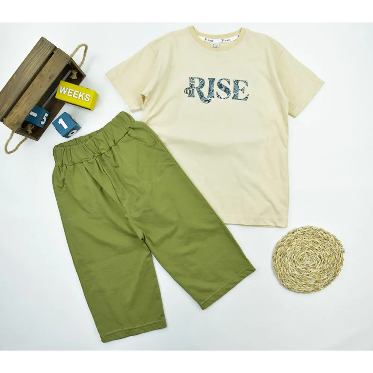 ست تیشرت و شلوارک پسرانه نخی طرح RISE کد 11442