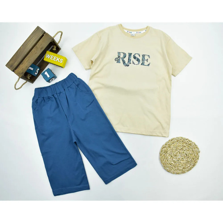 ست تیشرت و شلوارک پسرانه نخی طرح RISE کد 11442
