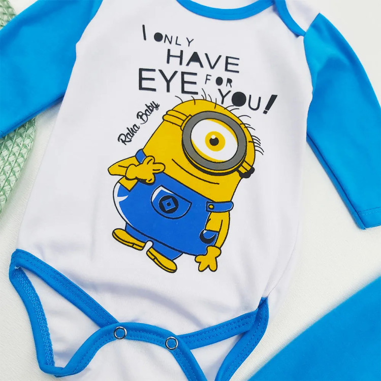 ست بادی شلوار و کلاه پسرانه طرح مینیون جنس پنبه ای