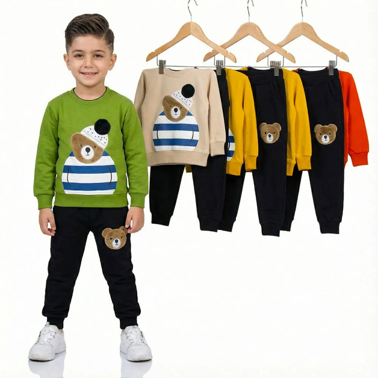 ست بلوز شلوار پسرانه طرح خرس کلاهدار پنبهای