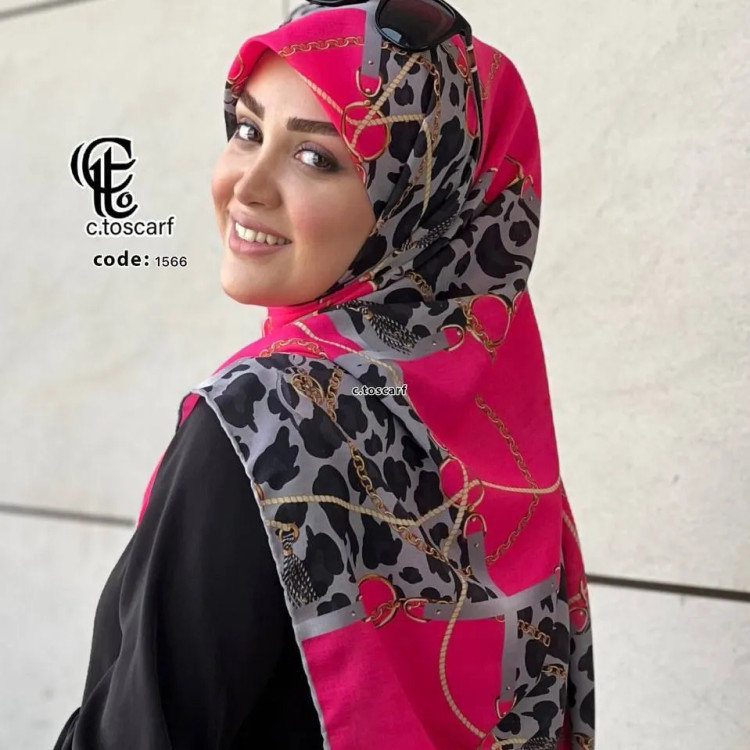 روسری نخ کاستوم طرح ارغوان قواره بزرگ 140 سانتیمتر زنانه