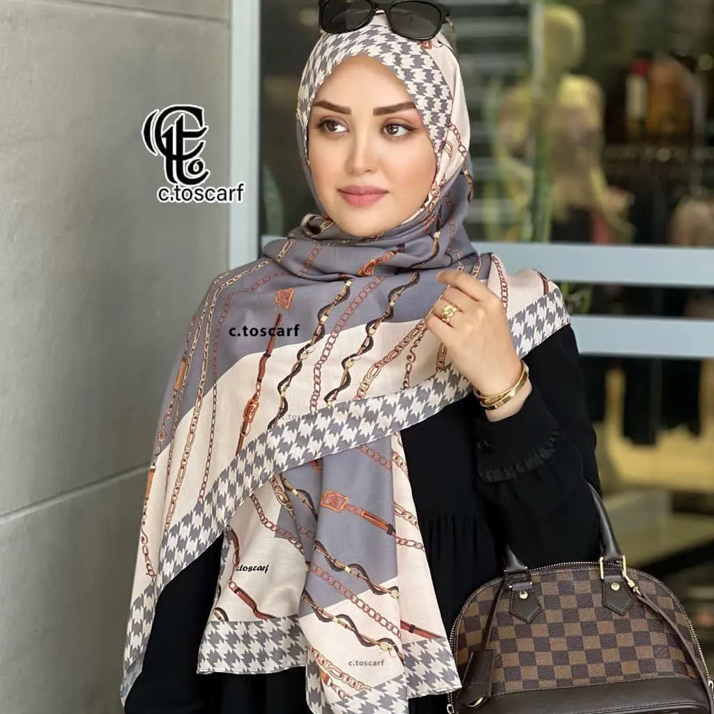 شال مجلسی نخ کاستوم طرح تسمه ای دور چرخ دوز قواره 70*200