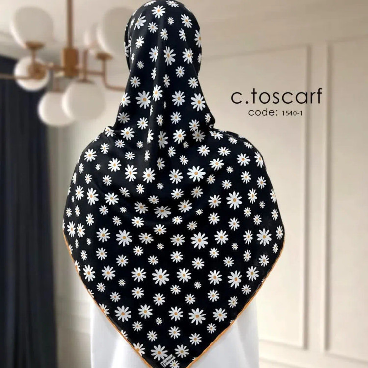 روسری طرح بابونه طوسی نخ کاستوم قواره بزرگ 140 سانتیمتر
