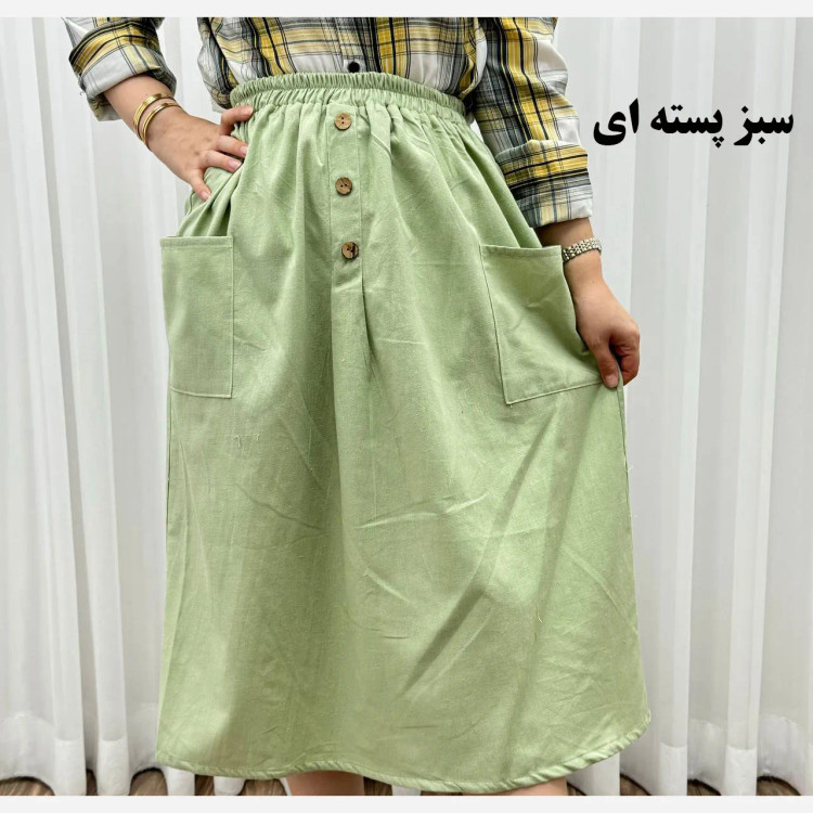 دامن لینن فری سایز مناسب تا سایز 48 تن خور شیک و راحت چهار فصل مناسب بانوان و دخترانه بدون بدن نما