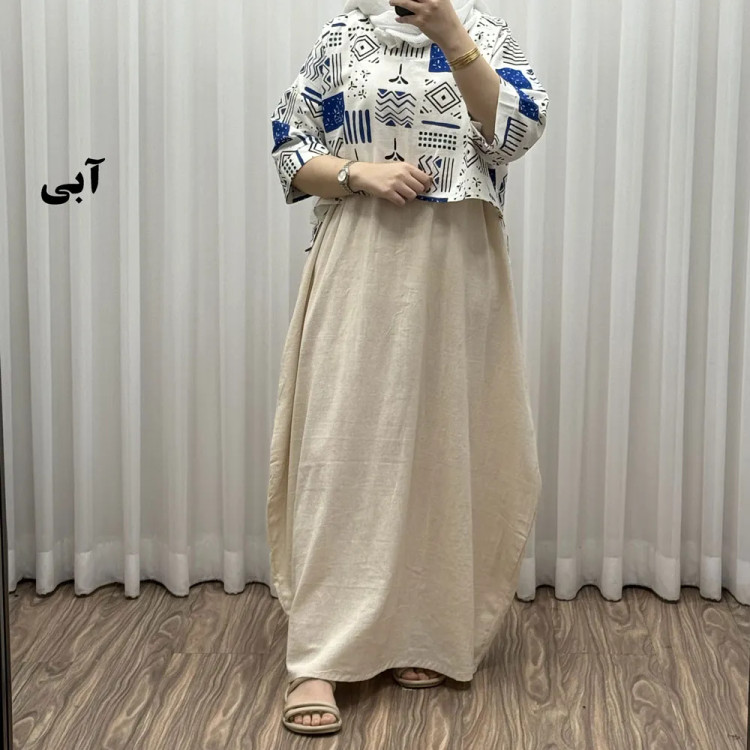 ست کراپ و سارافون لینن زنانه فری سایز مناسب تا 48
