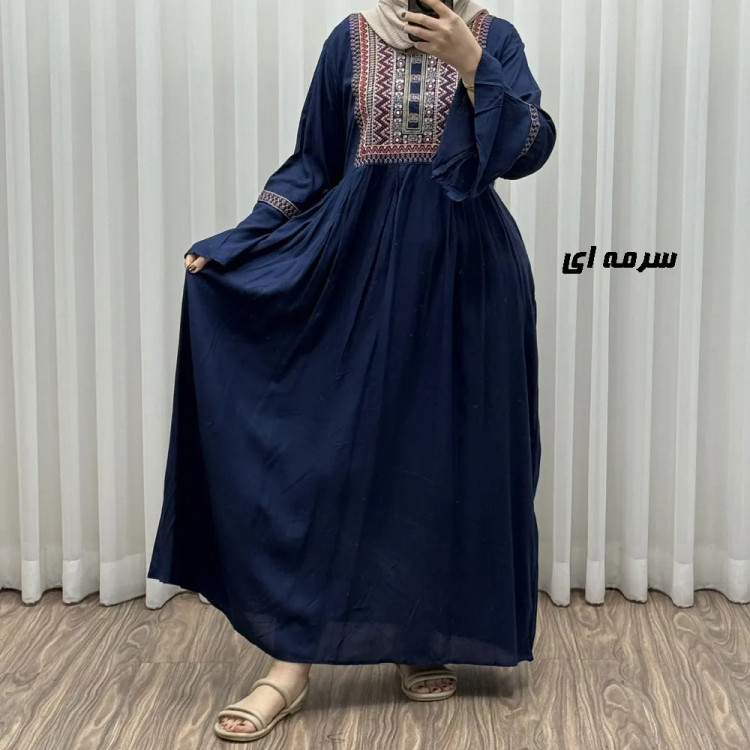 پیراهن نخی گلدوزی شده زنانه مدل مانیا فری سایز مناسب تا سایز 48