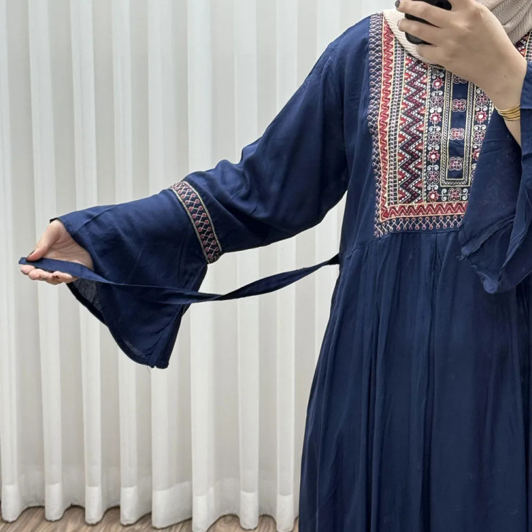 پیراهن نخی گلدوزی شده زنانه مدل مانیا فری سایز مناسب تا سایز 48