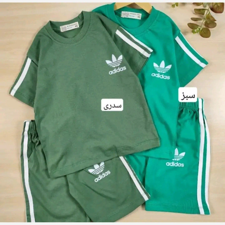 ست تیشرت و شلوارک اسپرت بچگانه طرح آدیداس جنس پنبه لاکرا سایز 40 تا 55