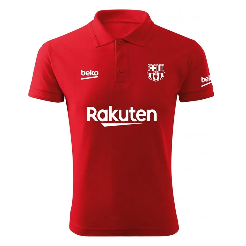 پولوشرت مشکی بارسلونا آستین کوتاه یقه دکمه دار لوگو پرس حرارتی کره ای