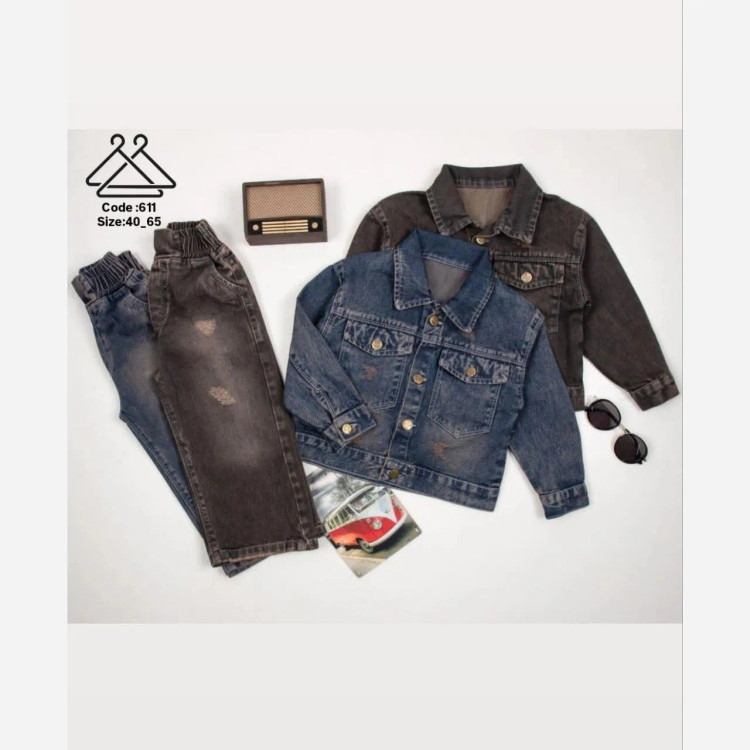 ست کت و شلوار جین بچگانه مدل نیم بگ سایز 40 تا 65