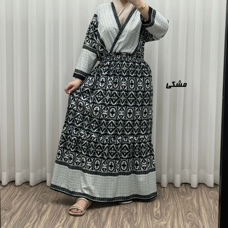 پیراهن زنانه فلور بوگاتی مدل چپ و راستی طرح جاجیم فری سایز تا 48