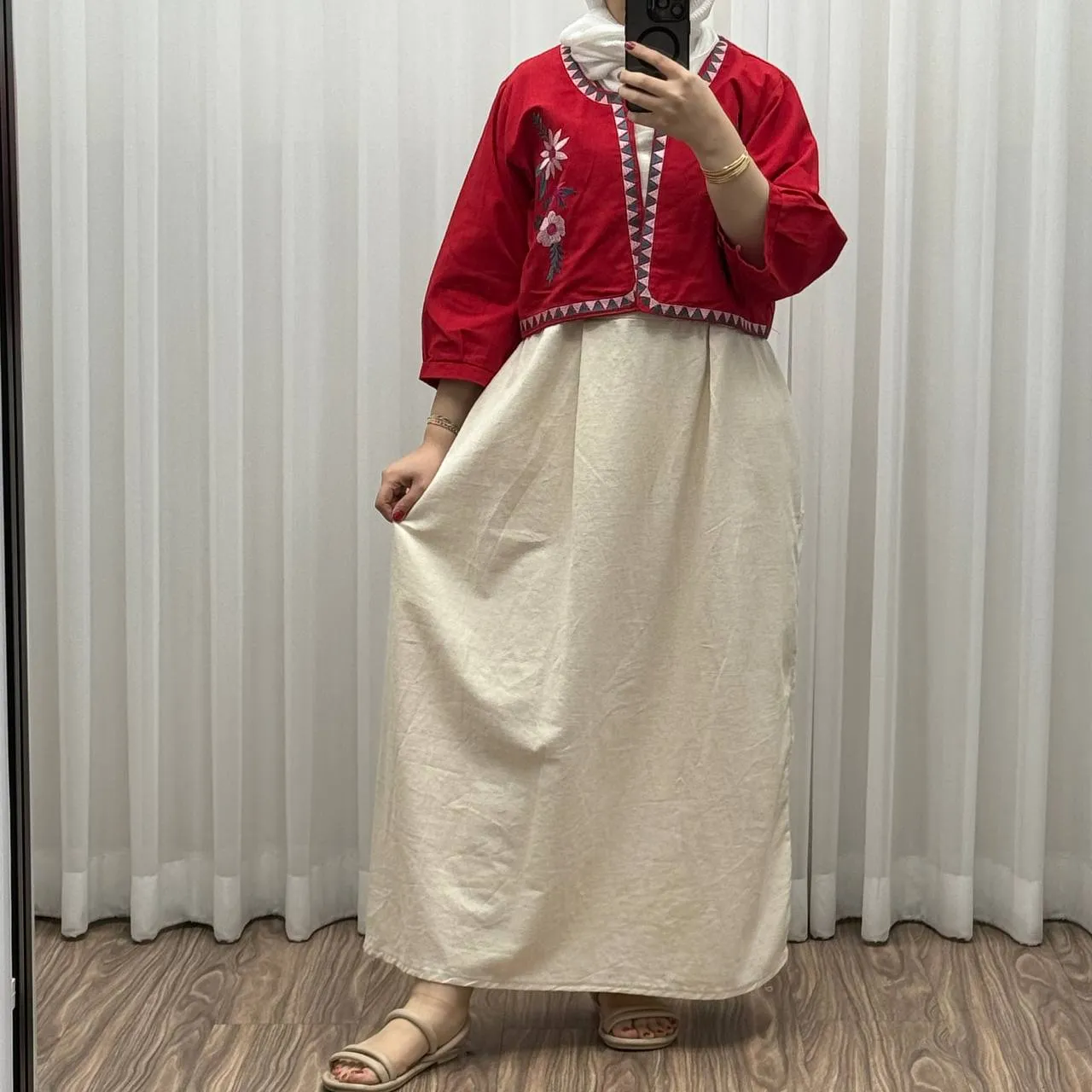کت سارافون لینن مدل یولیا فری سایز زنانه مناسب تا سایز 48 چهارفصل شیک و راحت