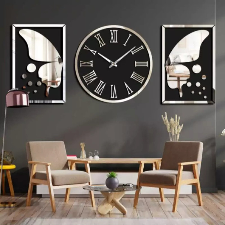ساعت دیواری آتریکس مدل پروانه به همراه تابلو مجموعه 3 عددی کد M-T