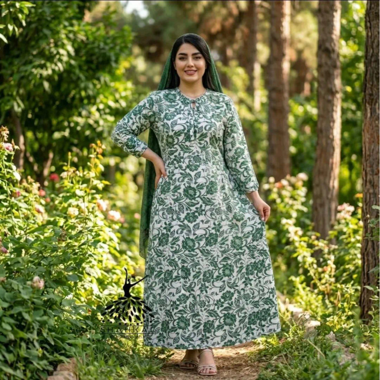 پیراهن ساحلی زنانه نخی مدل دامن سه چین برند فلور مناسب بارداری و شیردهی قد 140
