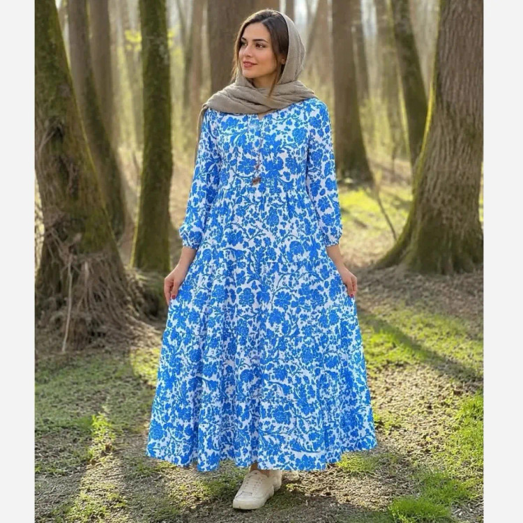 پیراهن زنانه مانتویی فلور طرح ساحلی مدل دامن 3 چین سایز 36 تا 50