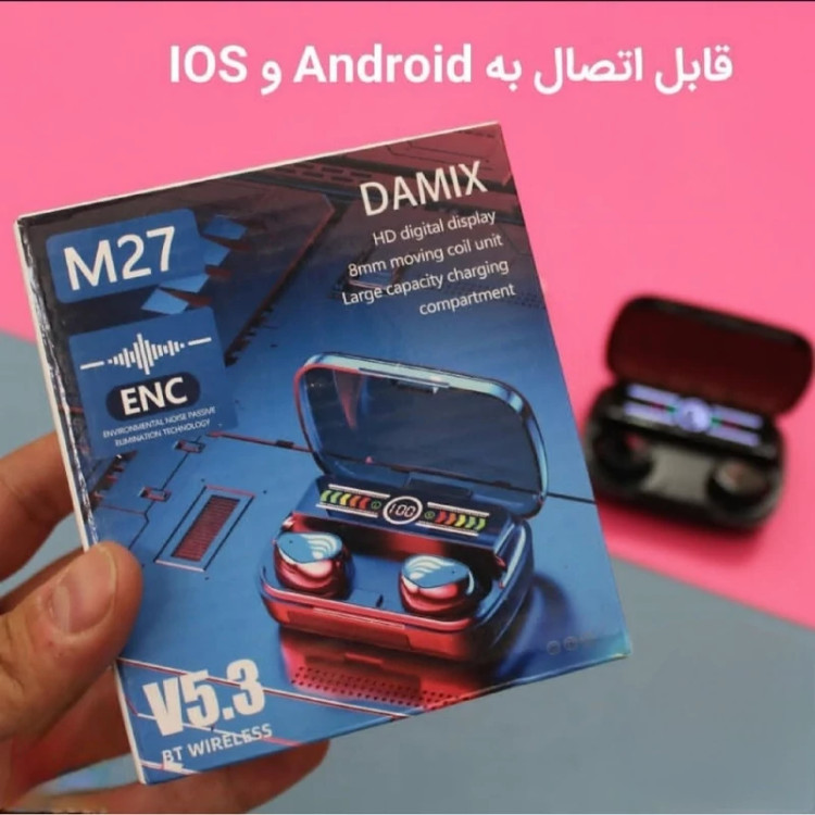 ایرپاد m27 پاوربانک دار کیفیت درجه یک بلوتوث نسخه 5/3 صحفه نمایش دار با کیفیت
