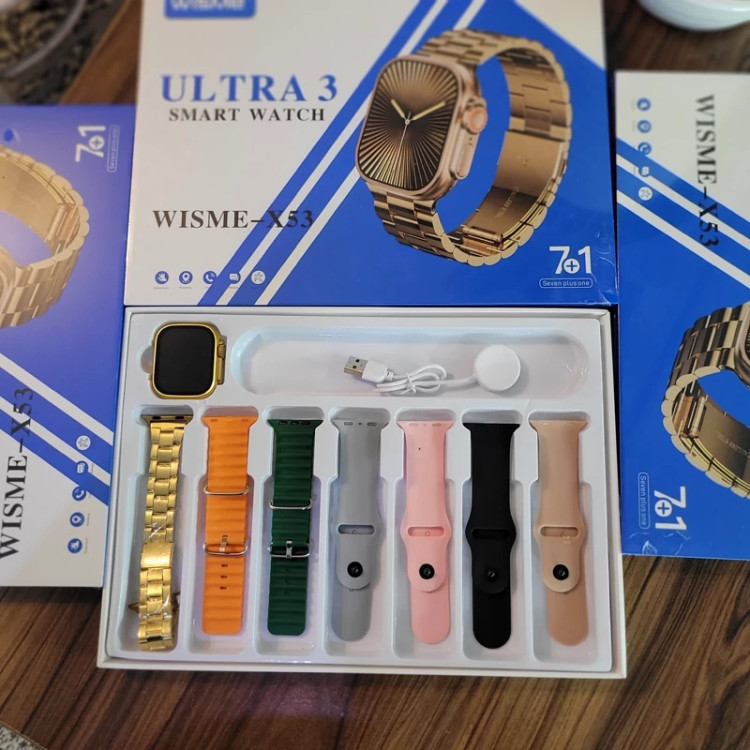 ساعت هوشمند X53 ULTRA 3 گلد فلزی هفت بند تمام صحفه بالاترین کیفیت بازار تمامی قابلیت ها