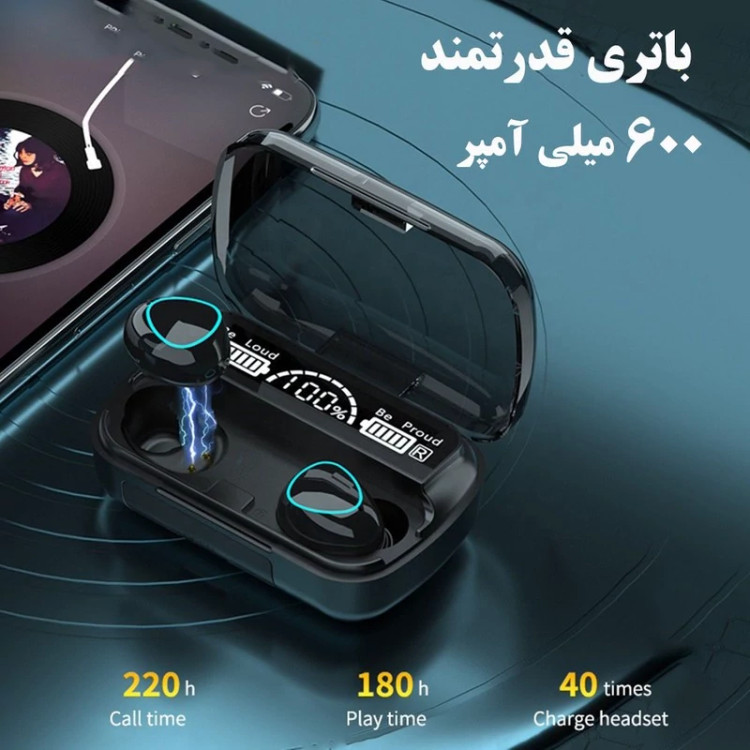 ایرپاد M10 اورجینال شارژ بالا لمسی ورژن 5/3 میکروفن عالی گیمینگ ضد آب پاوربانک دار کیفیت درجه یک
