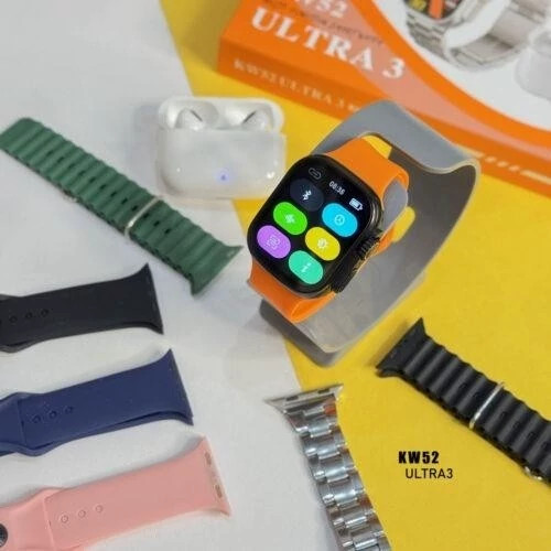 ساعت هوشمند KW52 ULTRA 3 هفت بند همراه با ایرپاد و بند فلزی ورژن 2025 تمام صحفه اورجینال ( کامل ترین پک ساعت
