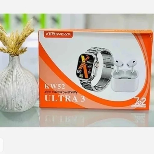 ساعت هوشمند KW52 ULTRA 3 هفت بند همراه با ایرپاد و بند فلزی ورژن 2025 تمام صحفه اورجینال ( کامل ترین پک ساعت