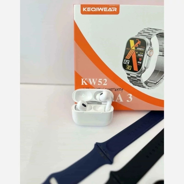 ساعت هوشمند KW52 ULTRA 3 هفت بند همراه با ایرپاد و بند فلزی ورژن 2025 تمام صحفه اورجینال ( کامل ترین پک ساعت