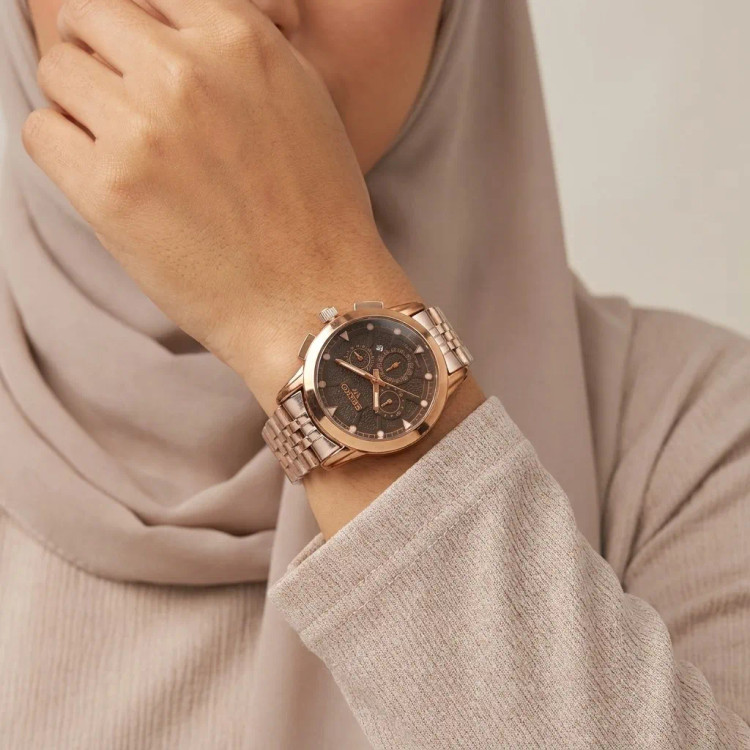ساعت سیکو رزگلد صفحه مشکی طرح سه موتور 5748 تک زنانه