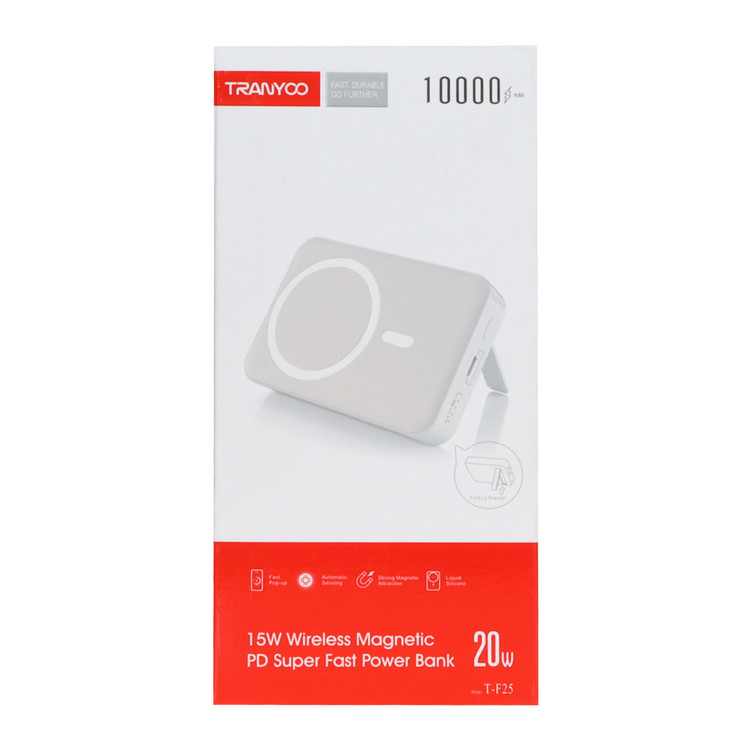 پاوربانک وایرلس (PD و فست شارژ) Tranyoo 20W 10000mAh مدل T-F25 - سفید(دارای استند موبایل)