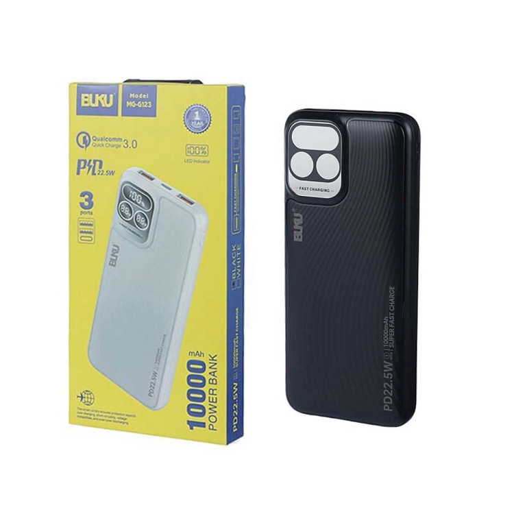 پاوربانک (PD و فست شارژ) BUKU 10000mAh مدل MG-G123 22.5W - مشکی - MMS (گارانتی شش ماهه YA)