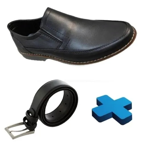 ست هدیه مردانه شامل کفش چرم لژدار و کمربند مدل نیک
