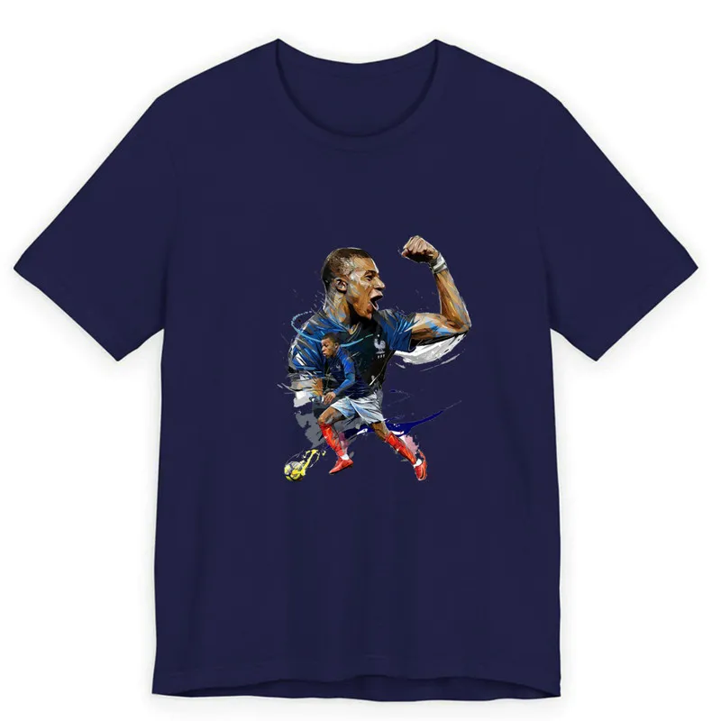 تیشرت آستین کوتاه مردانه طرح فوتبالی جام جهانی کیلیان امباپه مدل یقه گرد جنس نخی