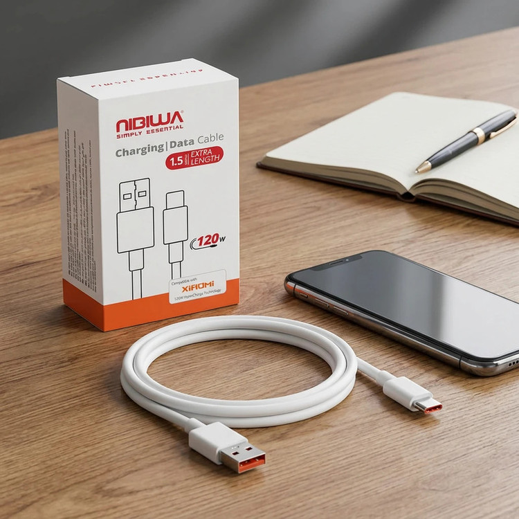 کابل تبدیل USB به USB-C نیبیوا مدل Fast Charge 120W طول 1.5 متر