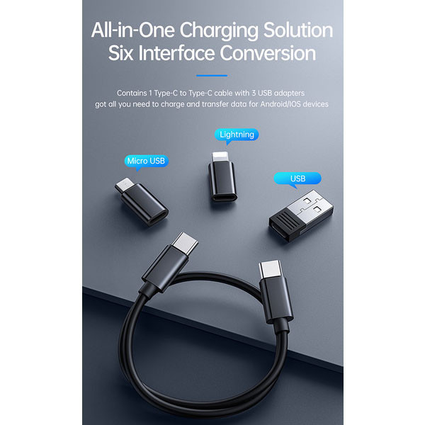 کابل تبدیل USB-C/USB به لایتنینگ/USB-C/MicroUSB مکدودو مدل WF-1720 طول 0.3 متر