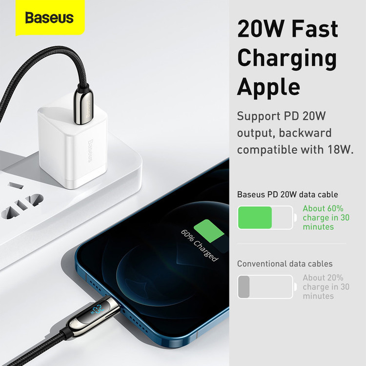 کابل تبدیل USB-C به لایتنینگ باسئوس مدل CATLSK 20W PD طول 1 متر