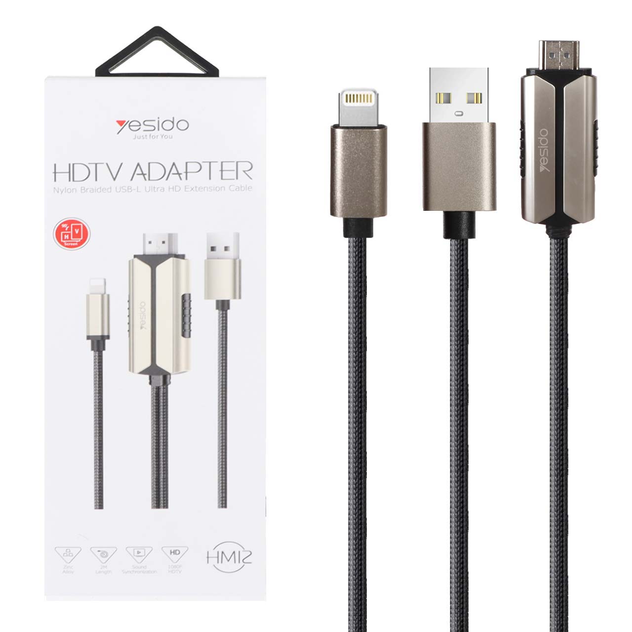 کابل 2 متری Yesido Lightning To HDMI مدل HM12 - مشکی (گارانتی 18 ماه تعویض نیکان همراه)