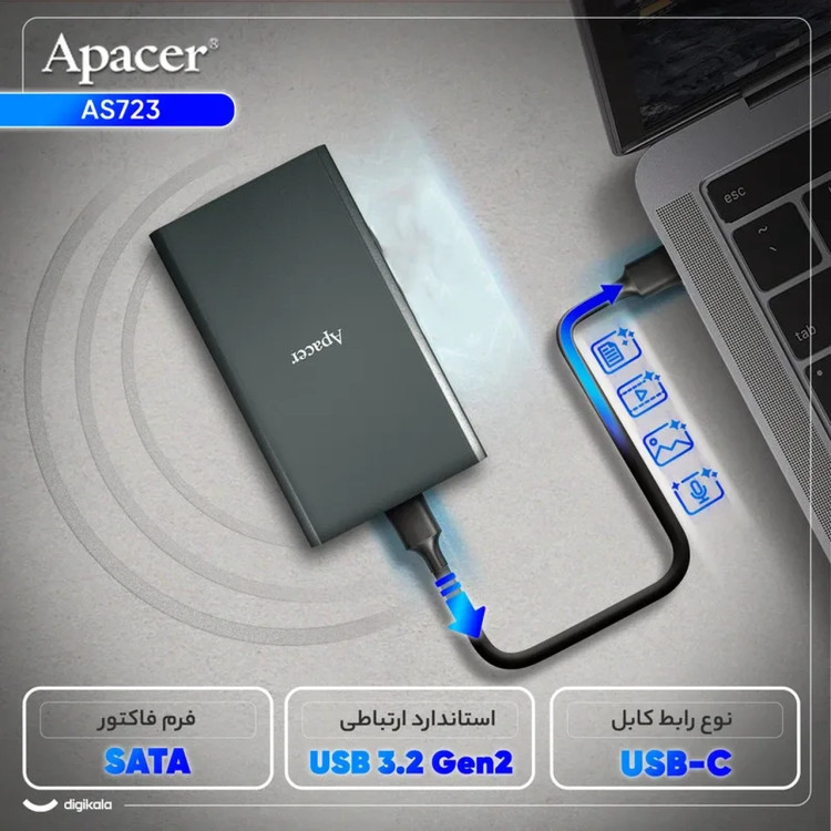 هارد Apacer SSD مدل AS723 Hyperspeed ظرفیت 512GB - مشکی (گارانتی متین)