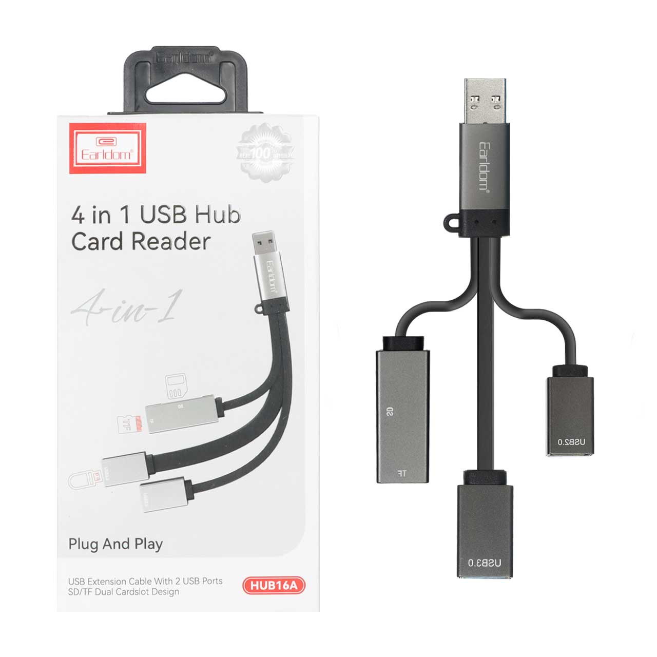 هاب 4 پورت Earldom USB3.0 مدل HUB16A - مشکی