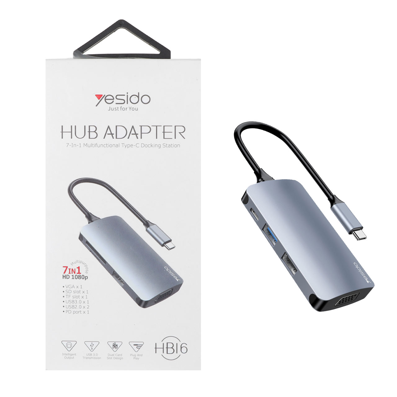 هاب 7 پورت Yesido Type-C مدل HB16 - خاکستری (گارانتی 18 ماه تعویض نیکان همراه)