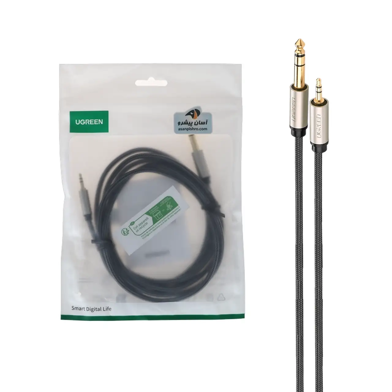 کابل دو متری UGREEN 3.5mm To 6.35mm TRS Stereo مدل 10628 - خاکستری(10628)
