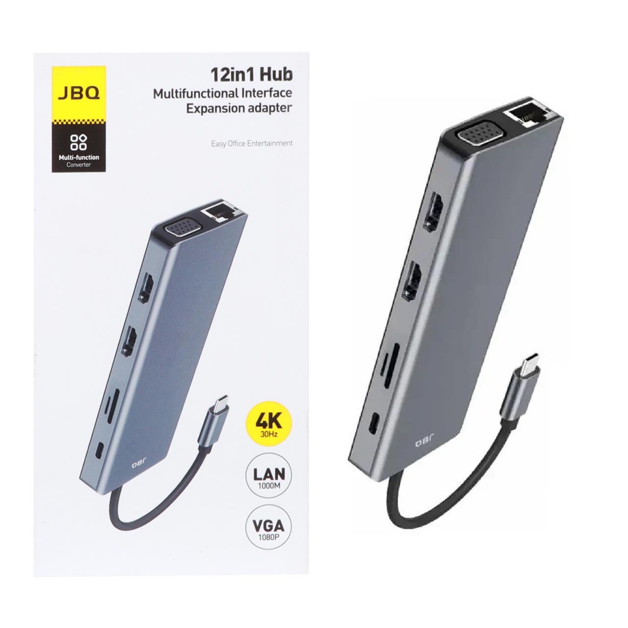 هاب 12 پورت JBQ Type-C مدل HD-1201 - خاکستری (گارانتی یکساله رصاصی)