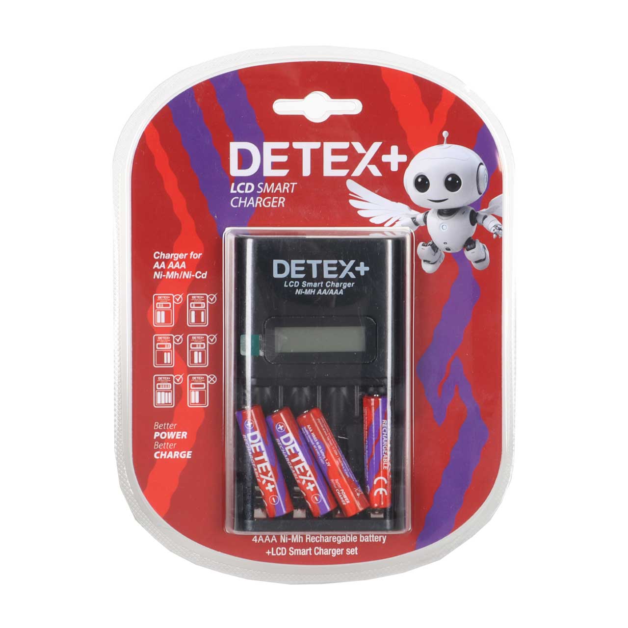 شارژر باتری نیم قلم LCDدار Detex+ - AAA مدل HB-C04