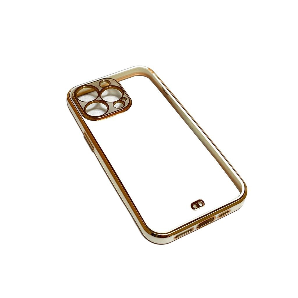 قاب موبایل اپل13پرو-ایفونiphone 13pro-13pro-آیفون13پرو.مدل پشت شفاف دور طلایی